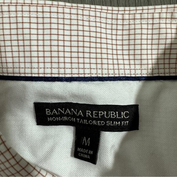 Banana Republic Slim Fit Tan & White Plaid Long Sleeve Button Down Shirt Size M - Picture 5 of 8